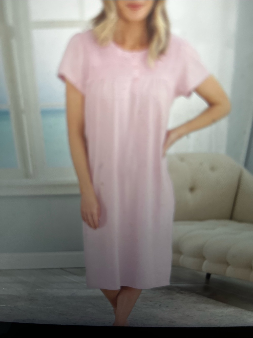Soft Pink Short-Sleeve Smocked Nightgown by Amadora/Cuddledown